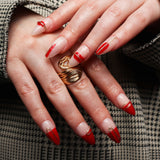 3D nails. Modern red nails. Reusable nail extensions. Long almond nails. 