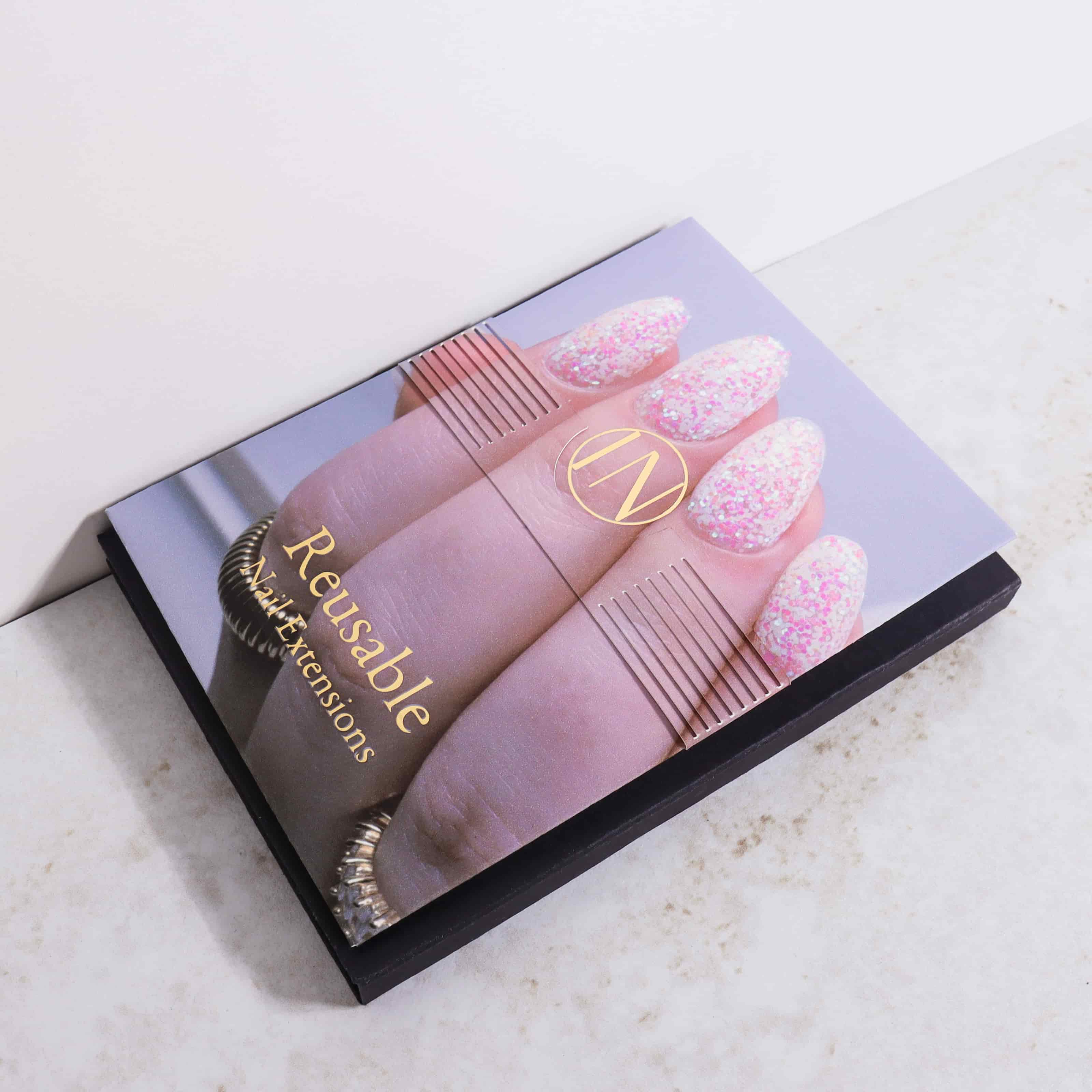 Glitter nails. Encapsulated glitter. Reusable nail extensions. 
