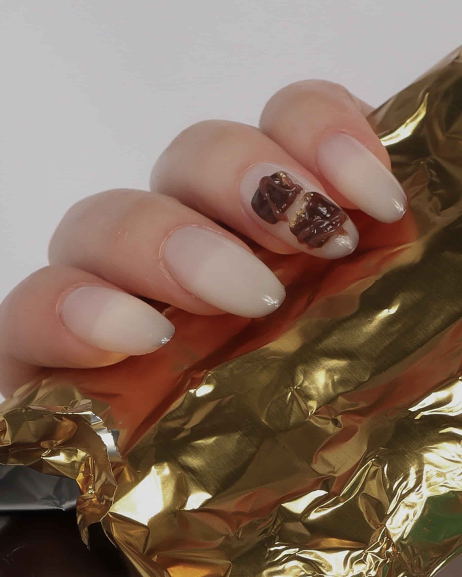 Chocolate 3D nails. Reusable nail extensions. 