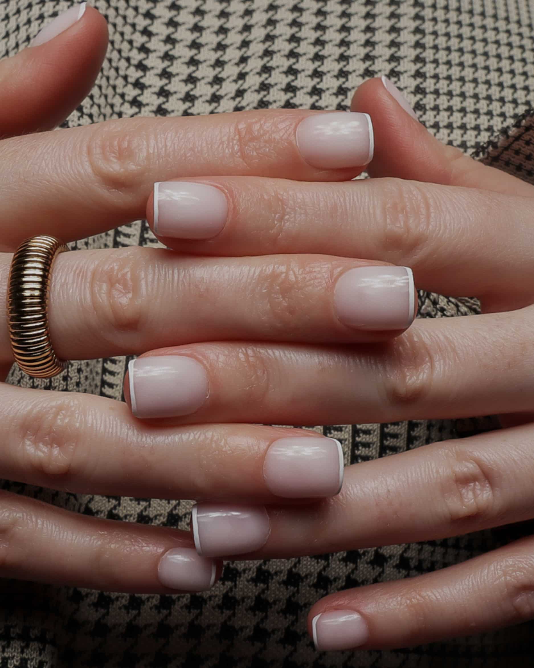 White micro French nails. Extra Short square nails. Reusable nail extensions. White on white French. 