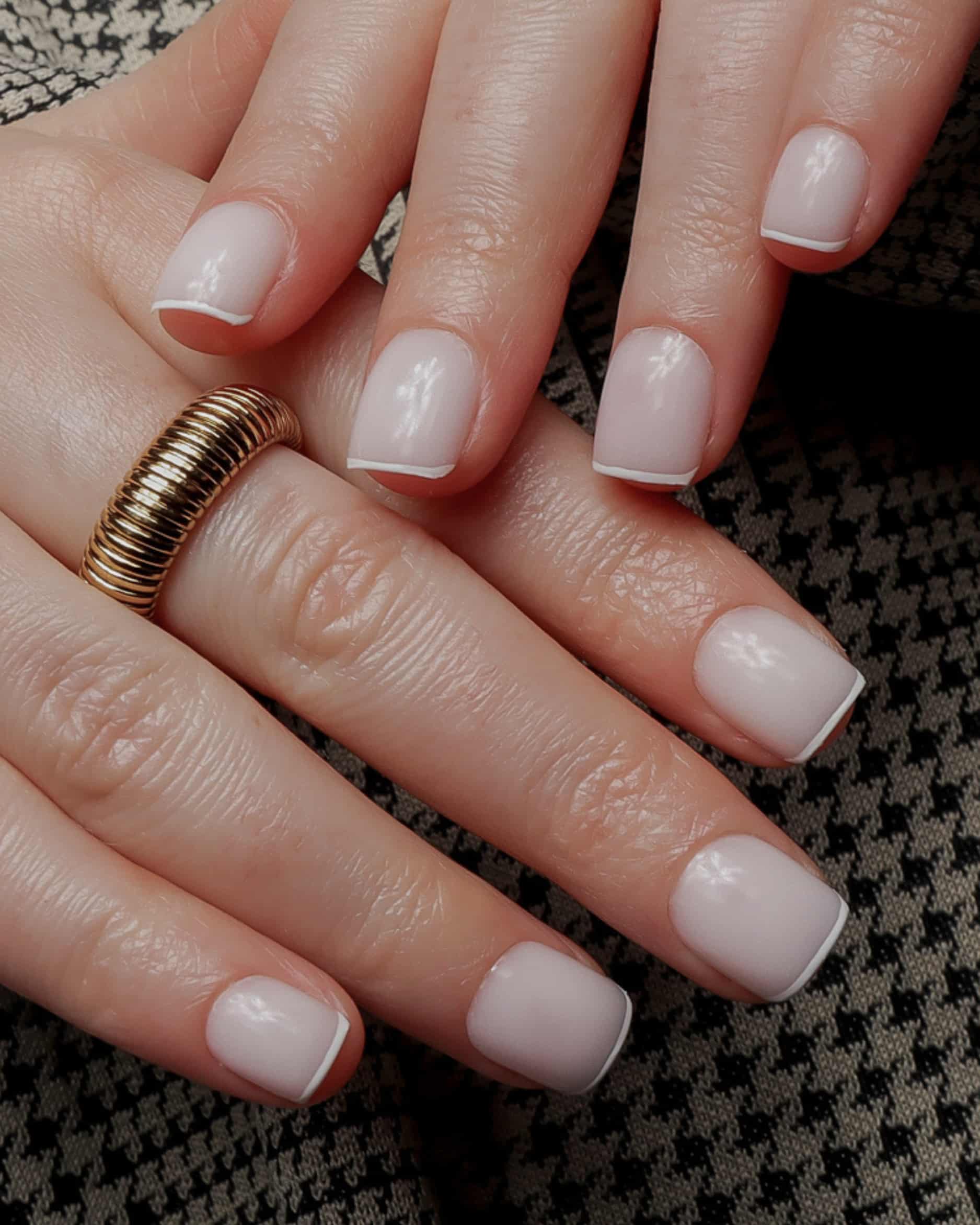White micro French nails. Extra Short square nails. Reusable nail extensions. White on white French. 
