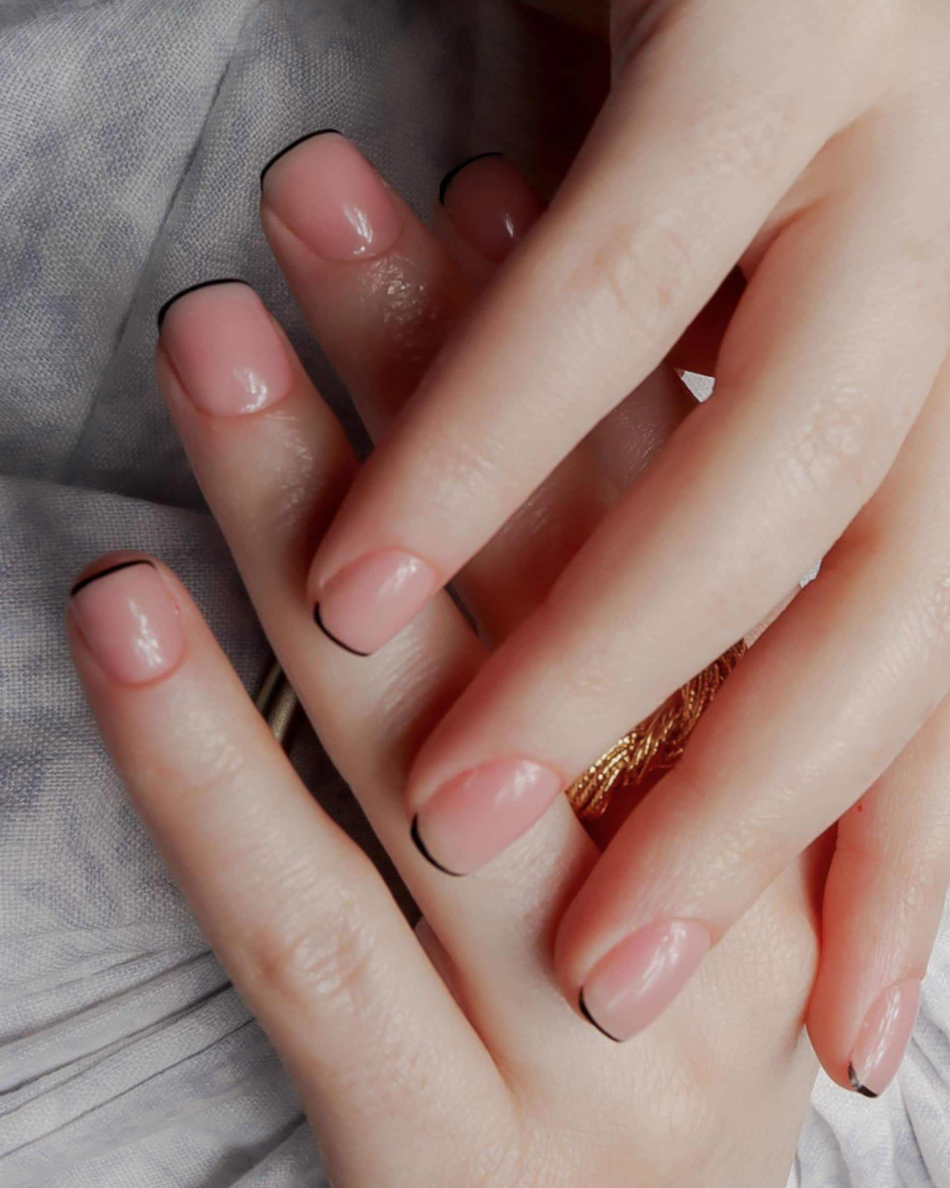 Micro black French. Extra short nails. Reusable nail extensions. Micro French nails. 
