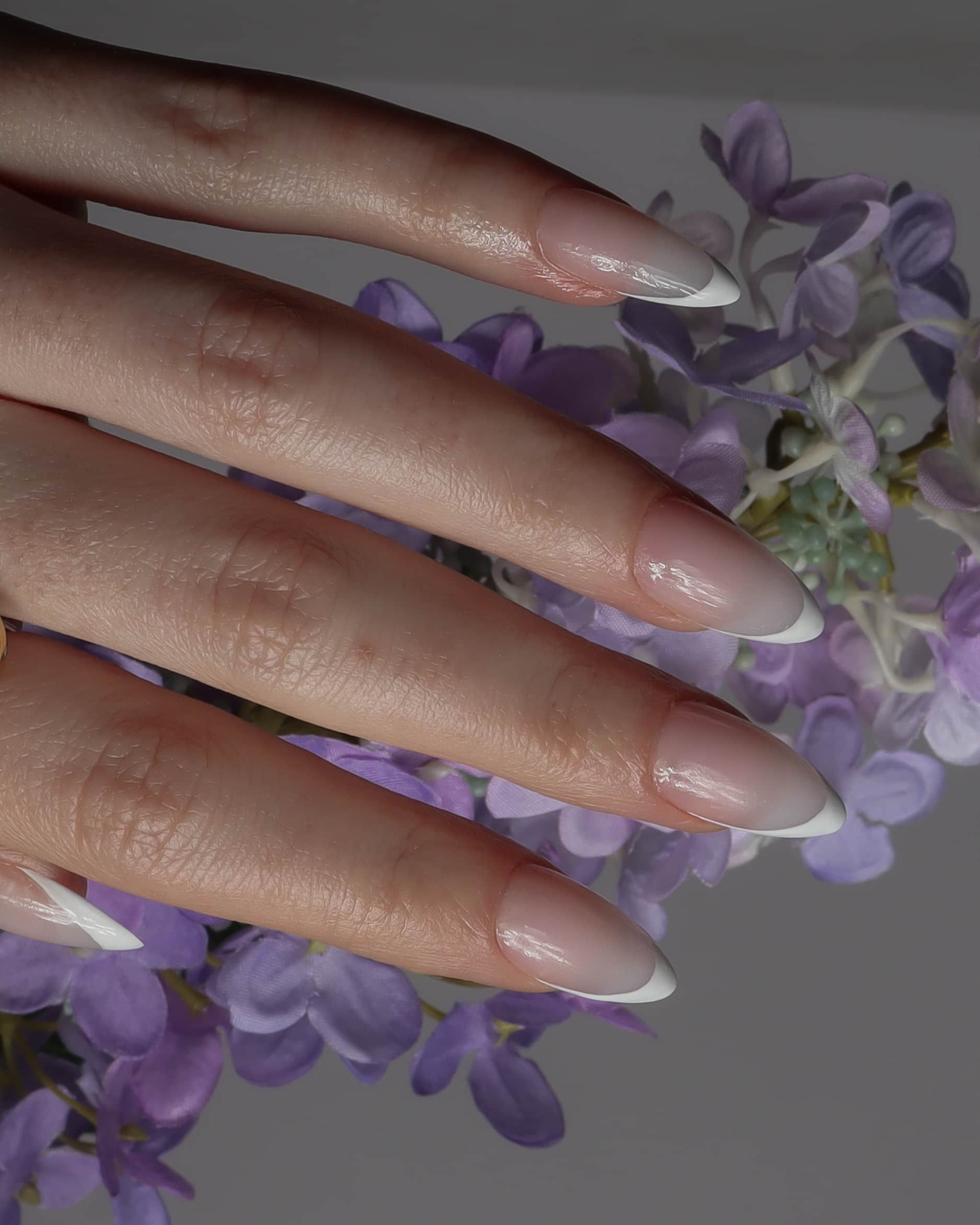 White French nail art by Inglass Nails. Reusable nail extensions. 
