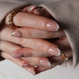 Fall florals nail art. Mismatched manicure. Reusable nail extensions. 