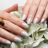 Reusable nail extensions short almond nails. Chrome nails. 