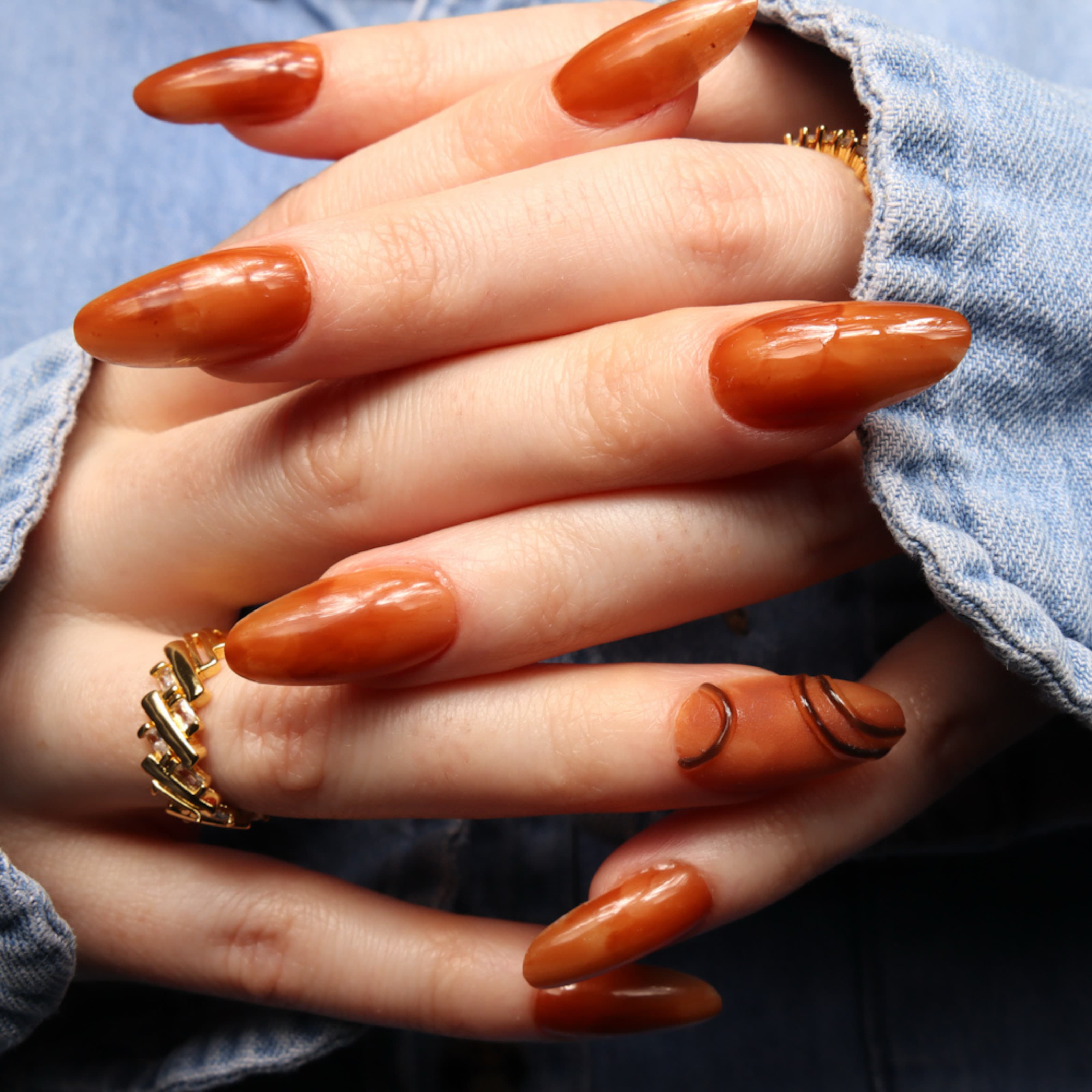 Mid century nails. 3D Nails. Long round nails. Reusable nail extensions. 