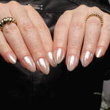 Reusable nail extensions short almond nails. Chrome nails. 