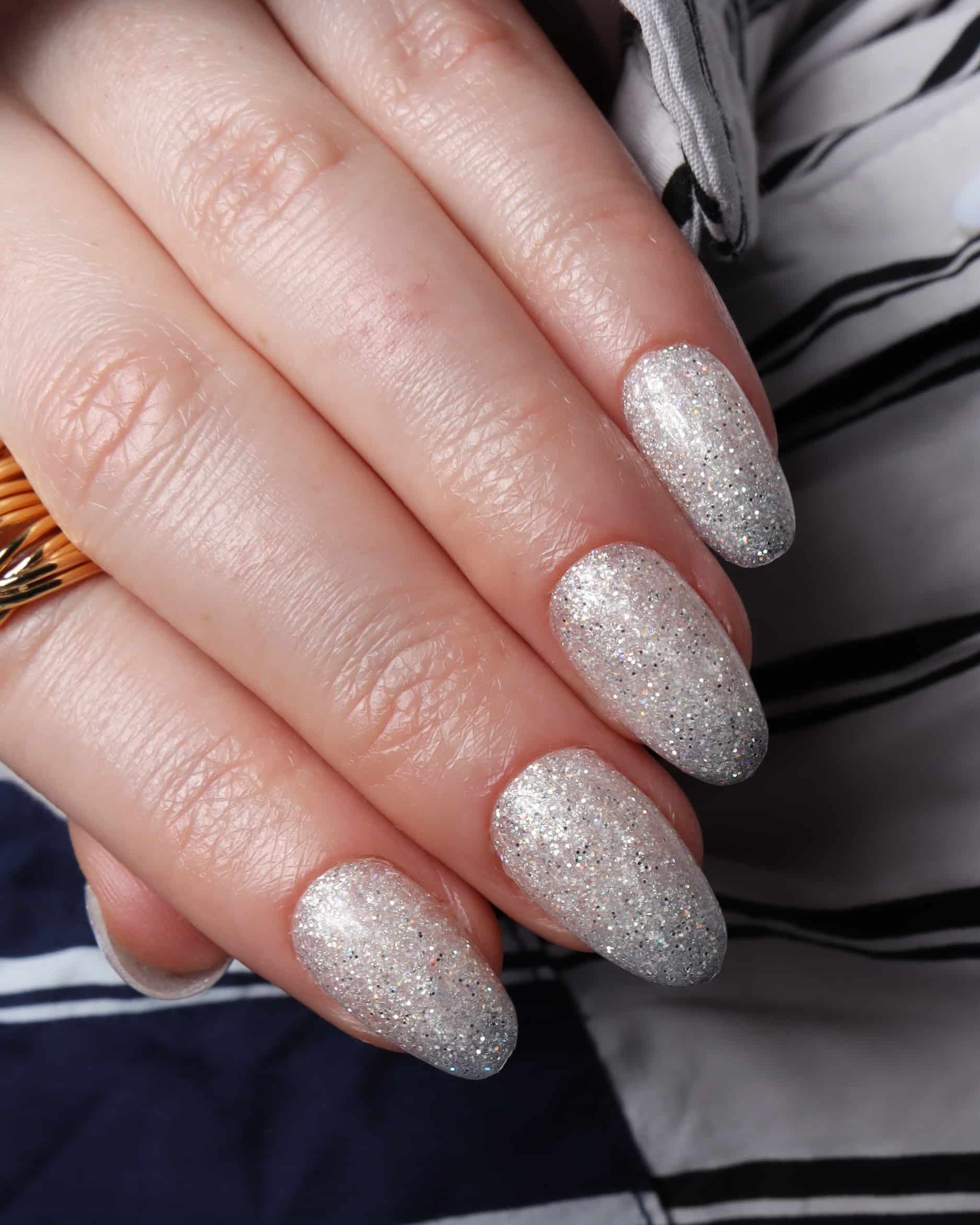 Glitter nails. Encapsulated glitter. Reusable nail extensions. 