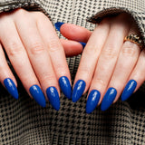 Blue nails. Deep blue almond nails. Reusable nail extensions. 
