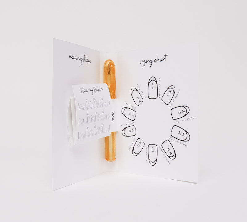 Reusable nail extensions measuring and sizing kit. 