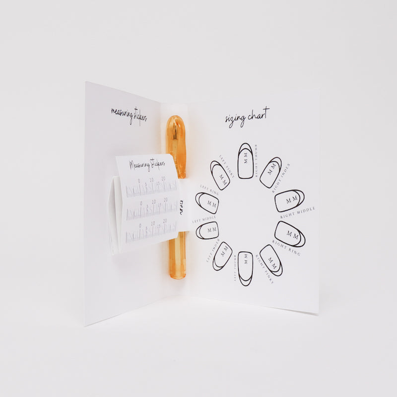 Reusable nail extensions measuring and sizing kit. 