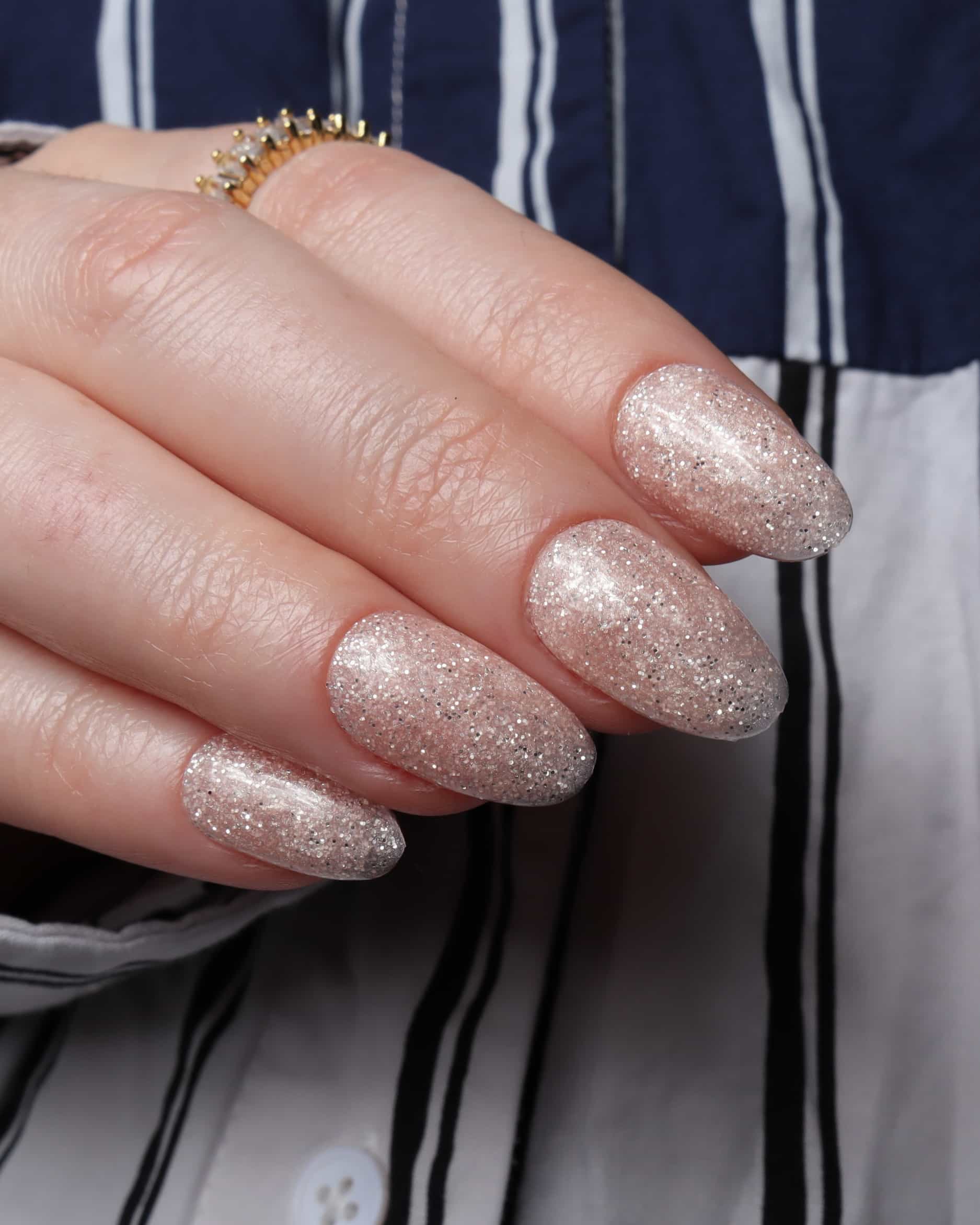 Glitter nails. Encapsulated glitter. Reusable nail extensions. 