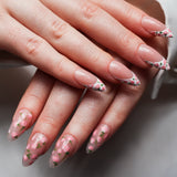 Cottage roses nails. Floral nails. Reusable nail extensions. Long almond nails. 