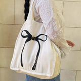 Cotton canvas tote. Shopper tote. Canva tote with bow. 