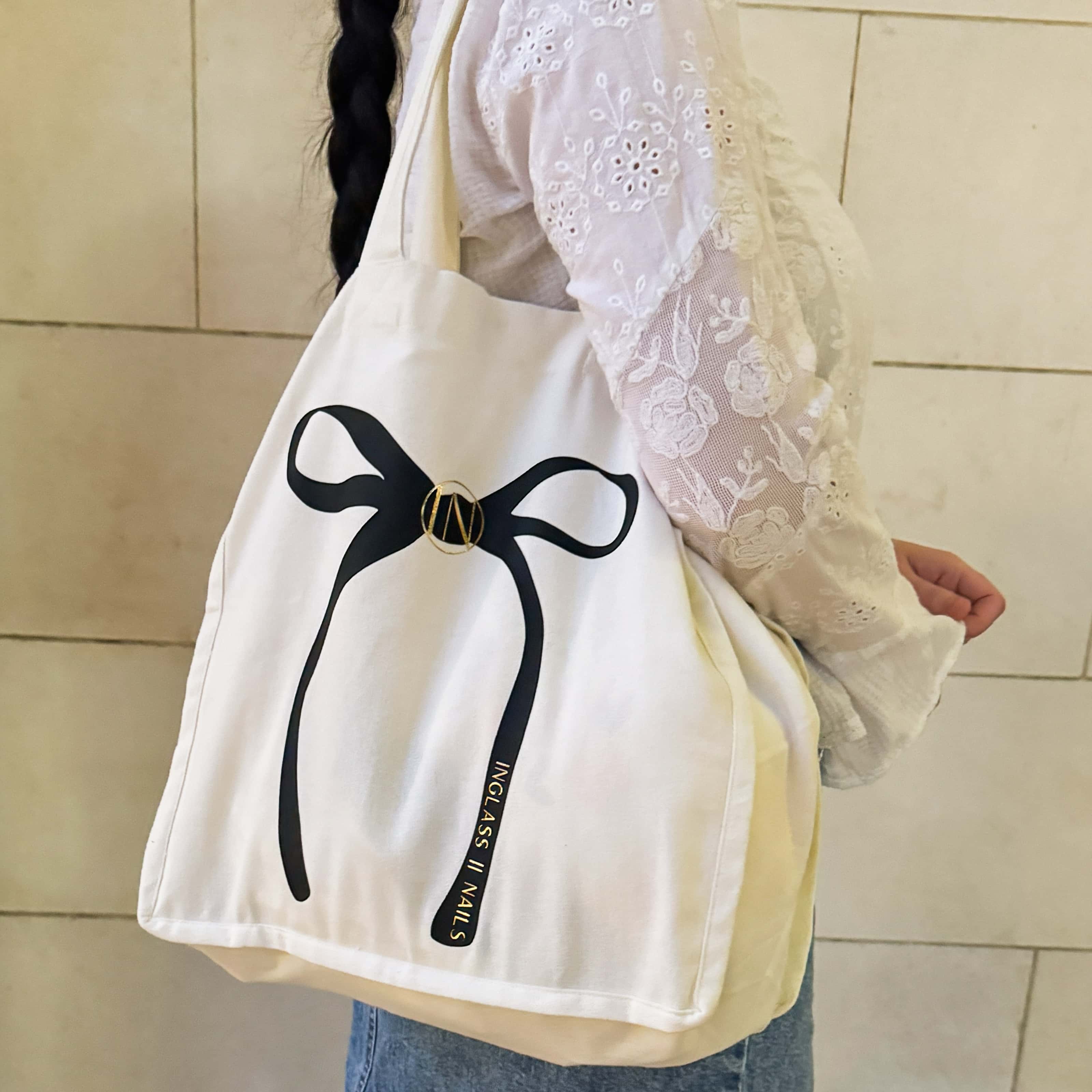 Cotton canvas tote. Shopper tote. Canva tote with bow. 