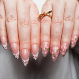 Cottage roses nails. Floral nails. Reusable nail extensions. Long almond nails. 