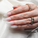 Shimmer chameleon flakes Reusable nail extensions in long almond length. 