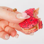 Reusable nail extensions macarons 3D art in long almond length.