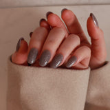 Soft taupe glitter nails by Inglass nails 