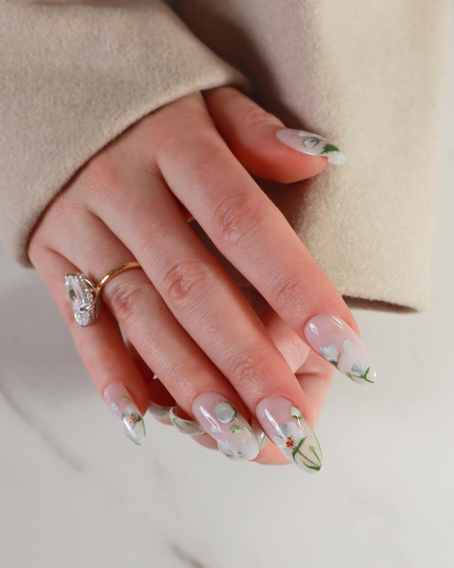 white handpainted flowers