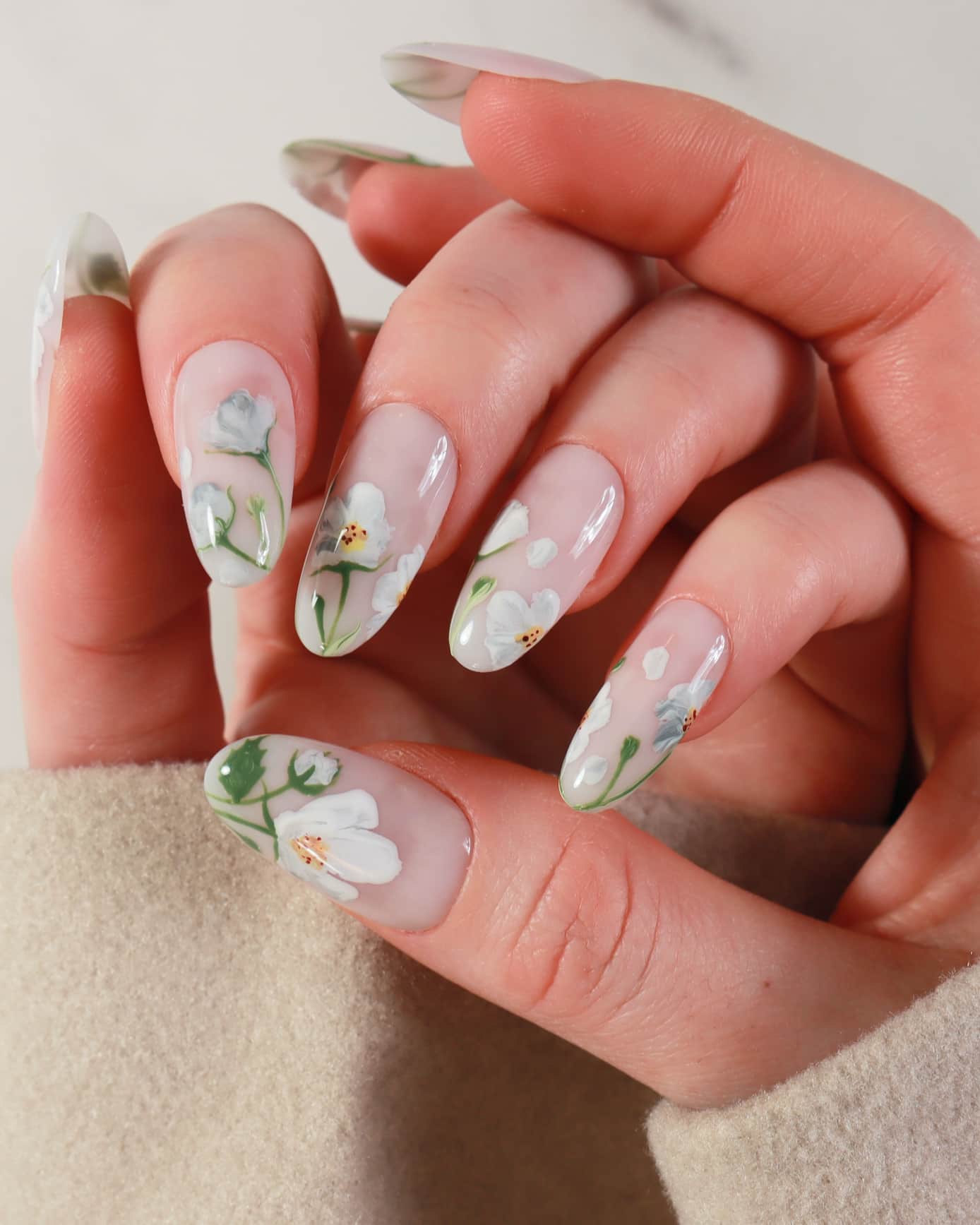 white handpainted flowers