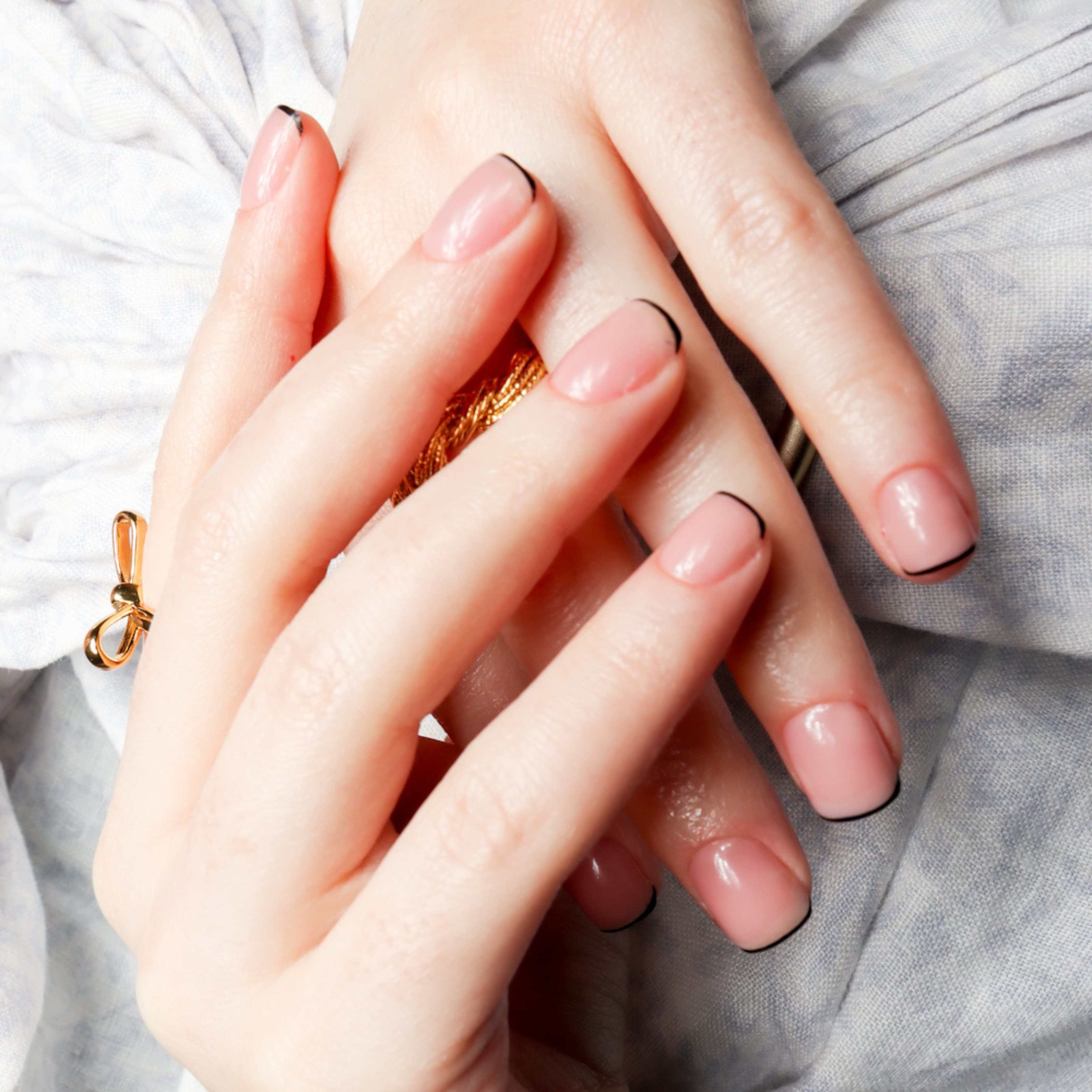 Micro black French. Extra short nails. Reusable nail extensions. Micro French nails. 
