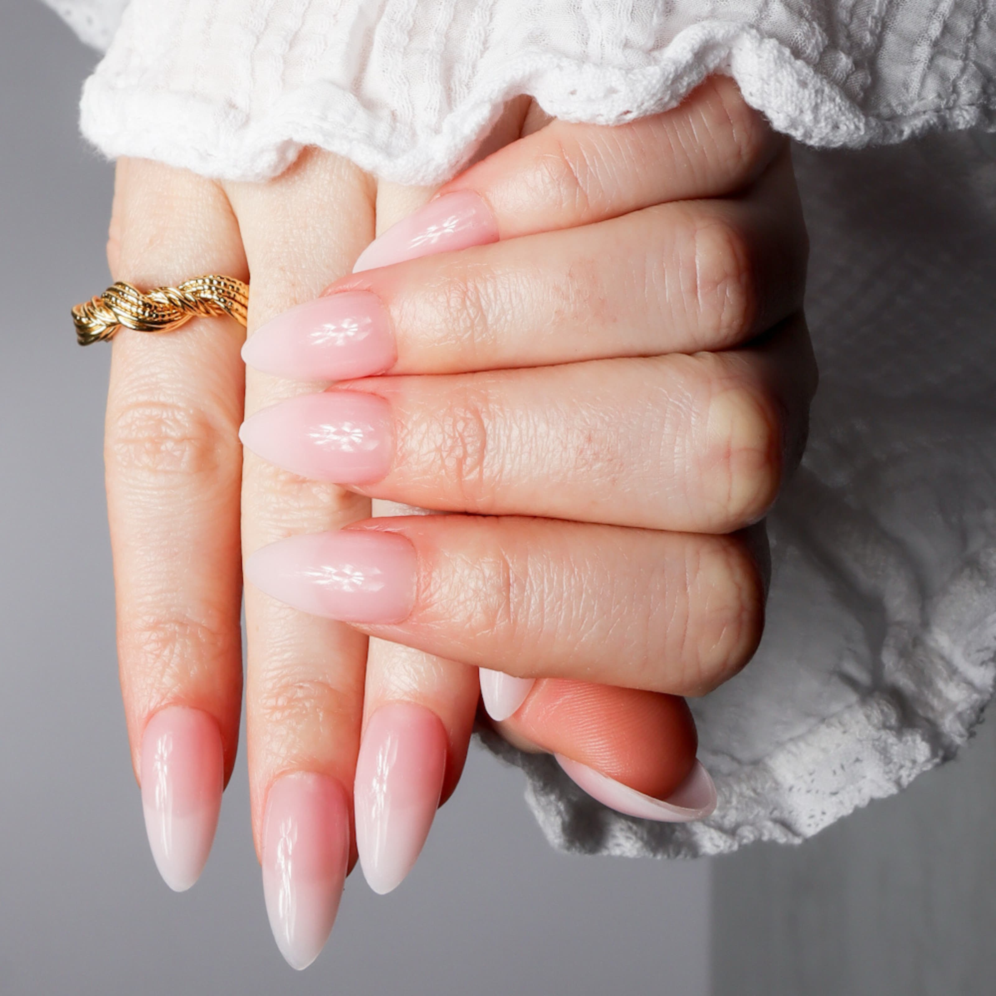 Natural French nails. Long natural pink nails. Reusable nail extensions. French nail art. 
