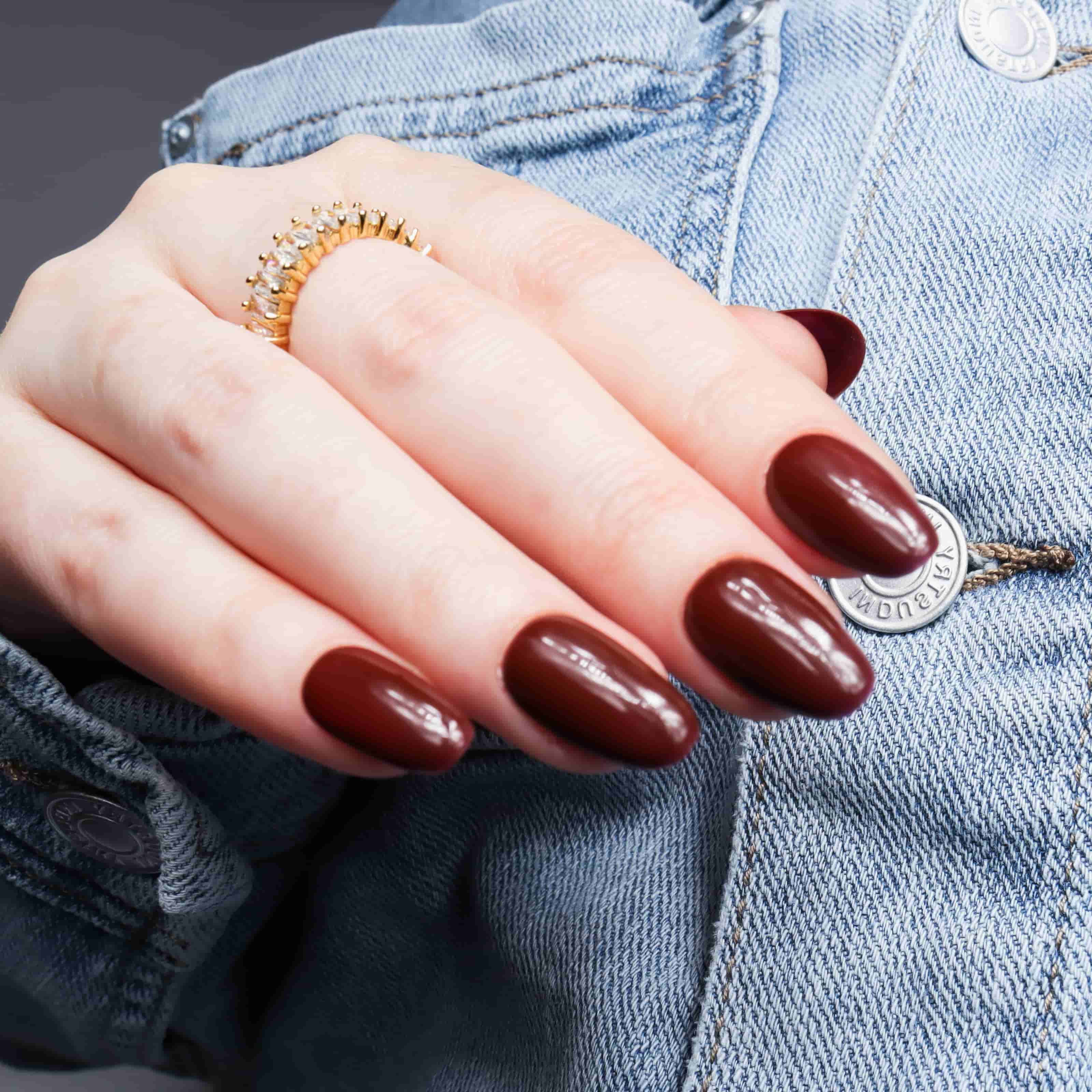 Chocolate Brown Reusable Nail Extensions.