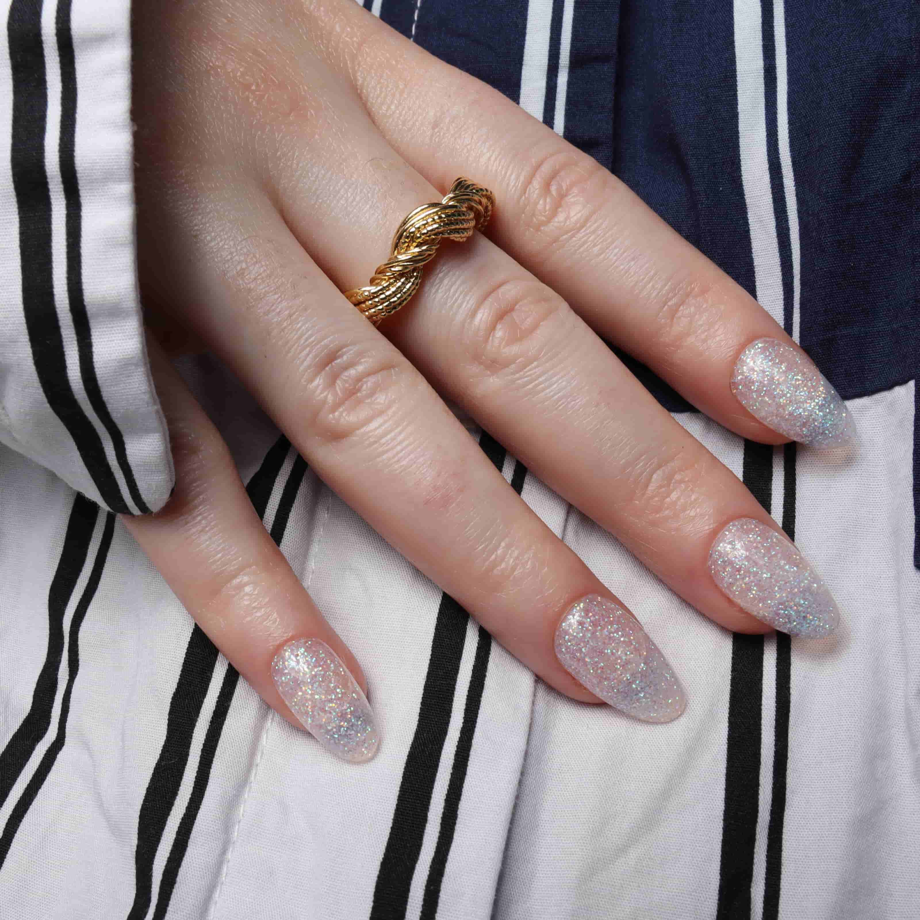 Glitter nails. Encapsulated glitter. Reusable nail extensions. 