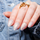 Glitter nails. Encapsulated glitter. Reusable nail extensions. 