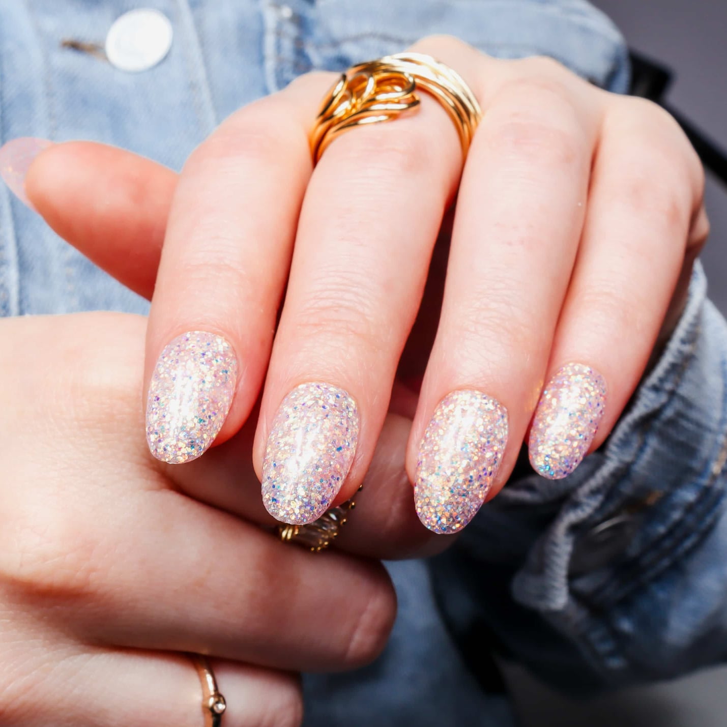 Glitter nails. Encapsulated glitter. Reusable nail extensions. 