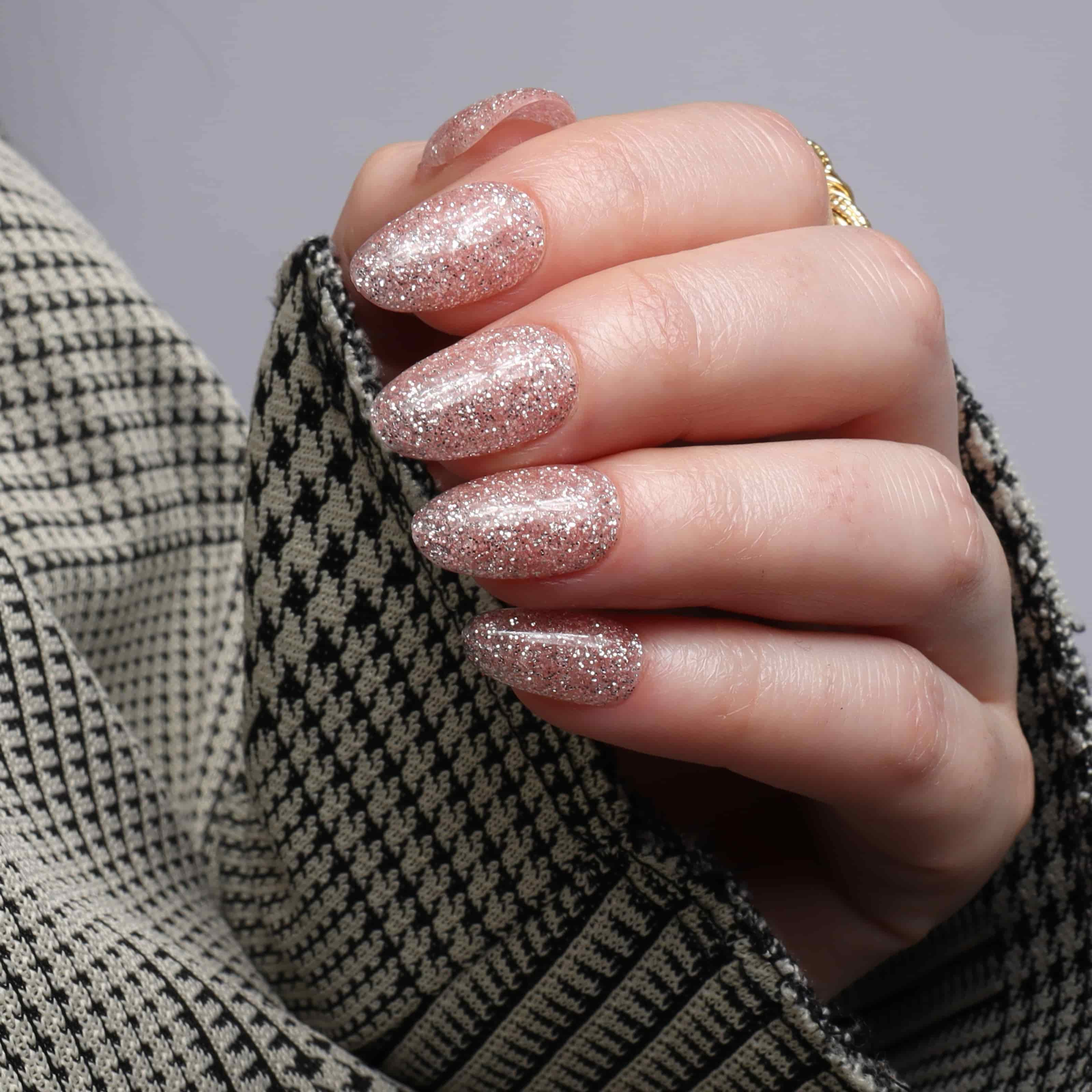 Glitter nails. Encapsulated glitter. Reusable nail extensions. 