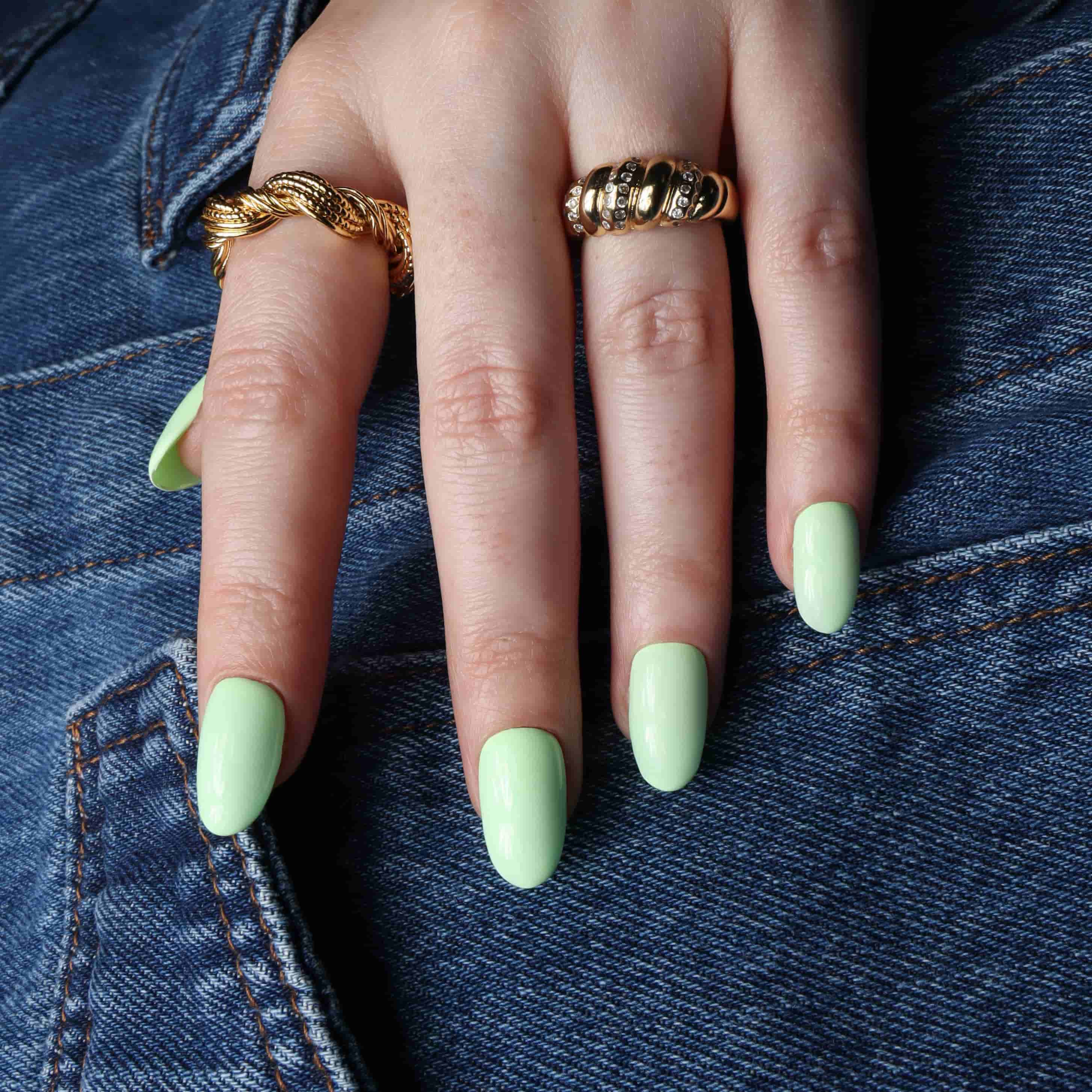 Pastel Green Reusable Nail Extensions.