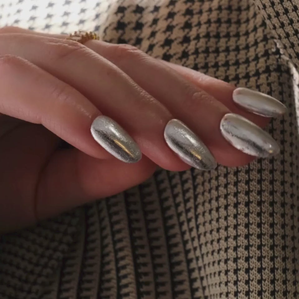 Vintage Silver Mirror Nails. Reusable Nail Extensions. 