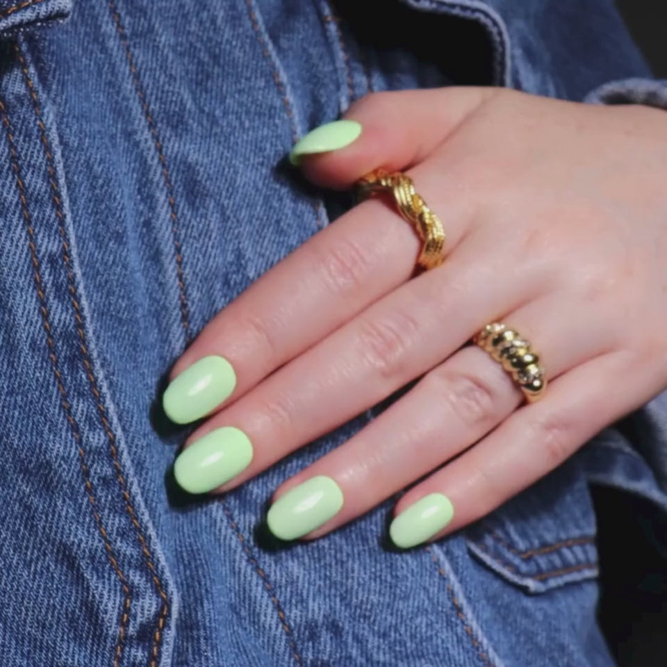 Pastel Green Reusable Nail Extensions.