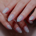Reusable nail extensions short almond nails. Chrome nails. 