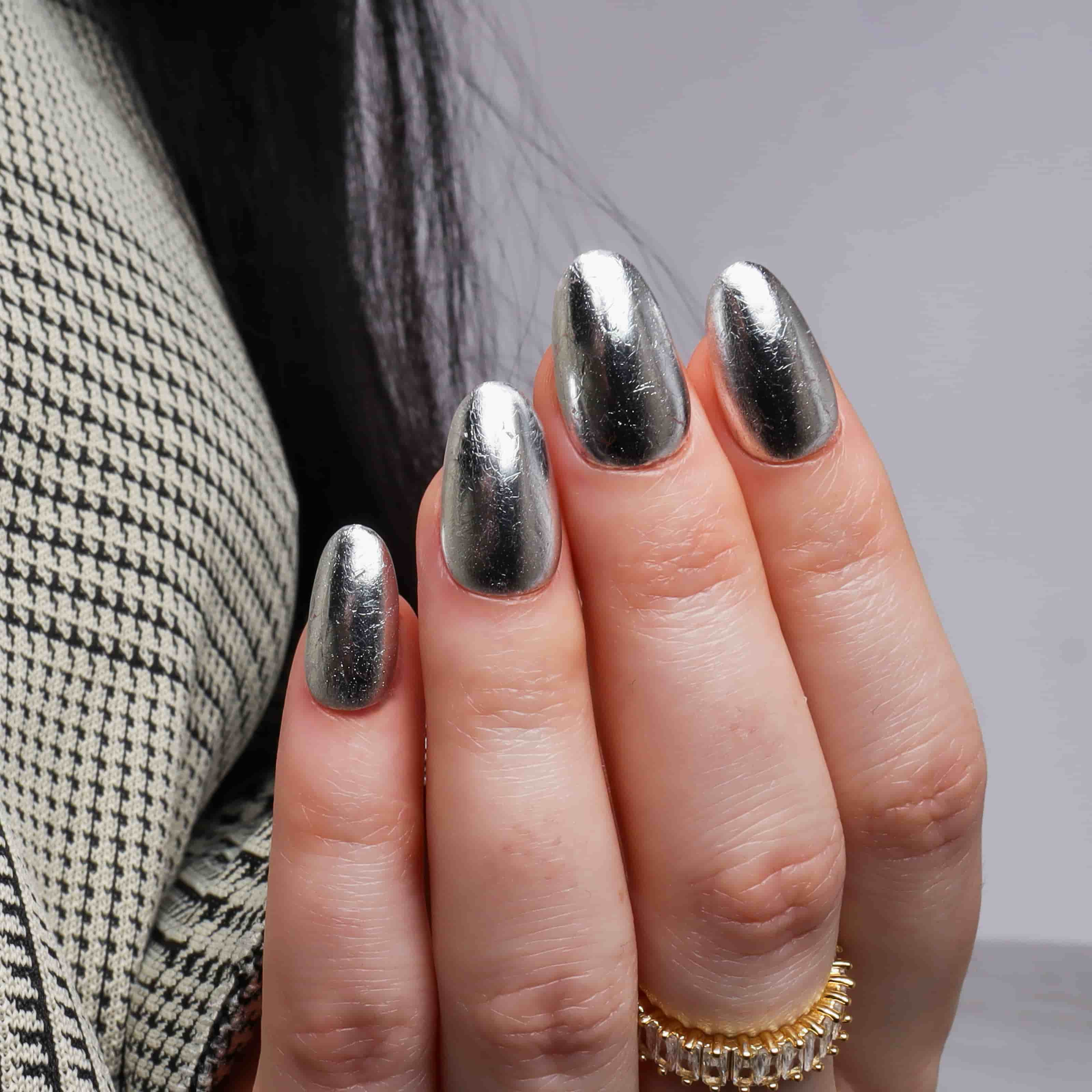 Vintage Silver Mirror Nails. Reusable Nail Extensions. 